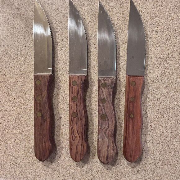 Vintage DANSK 10" Wood Handle Serrated Steak Knife Knives Set of 4 - Picture 3 of 6